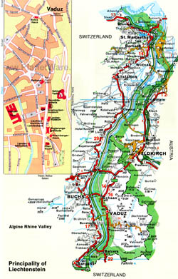 Detailed road map of Liechtenstein.