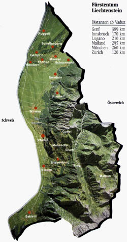 Relief map of Liechtenstein.