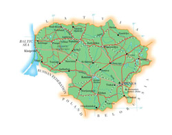 Road map of Lithuania with cities.