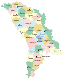 Administrative map of Moldova.