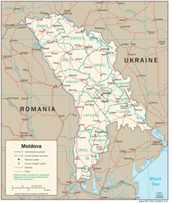 Large political and administrative map of Moldova with roads and cities.