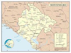 Political map of Montenegro with roads, cities and airports.