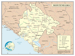 Political map of Montenegro with roads, cities and airports.