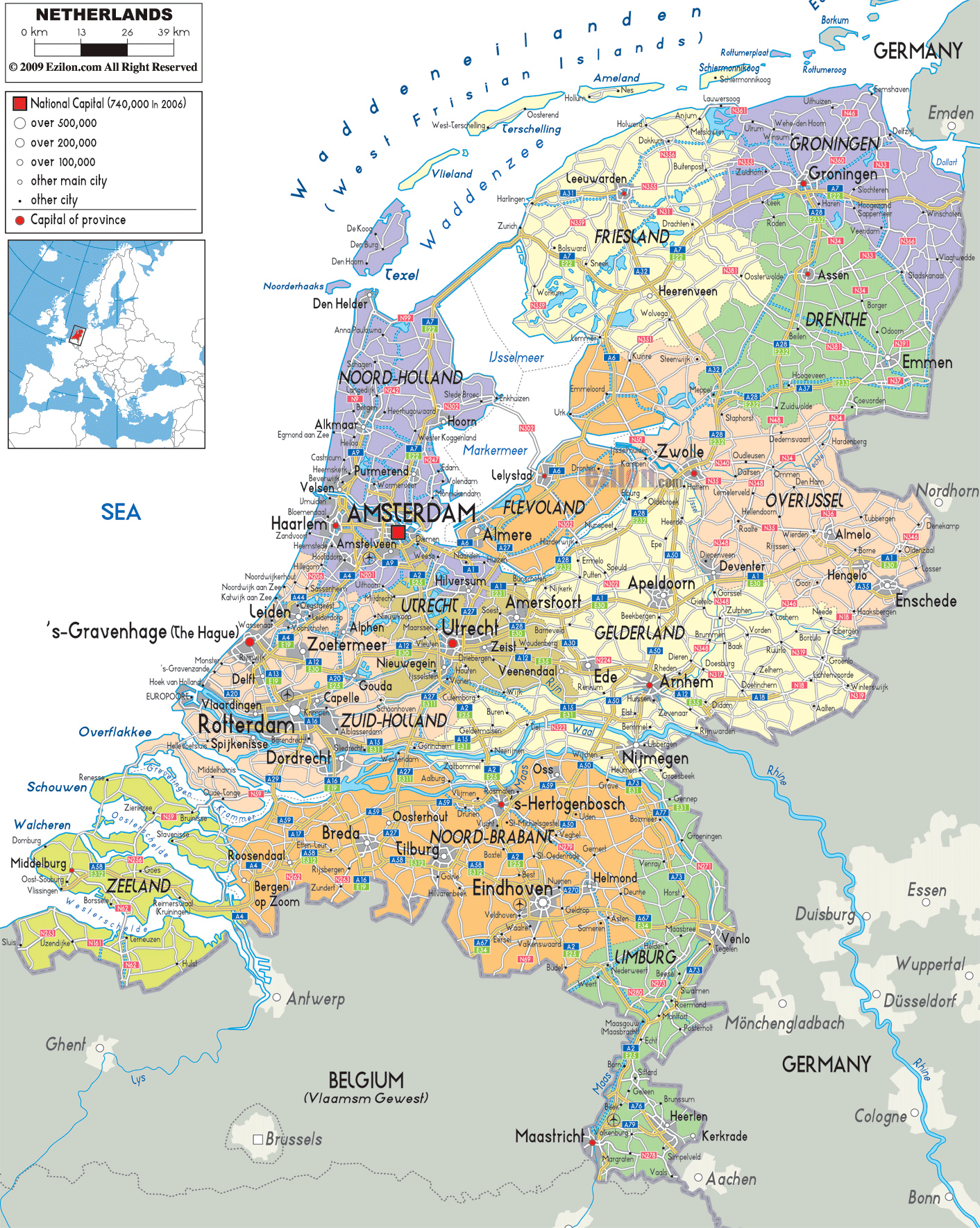 Maps Of Holland Detailed Map Of Holland In English Tourist Map Of The Netherlands Road Map Of Holland Political Administrative Physical Maps Of Holland