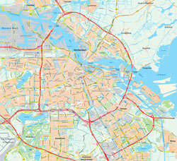 Detailed map of Amsterdam city.