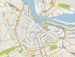 Detailed road map Amsterdam city center.