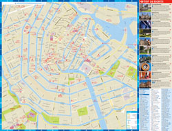 Large detailed top tourist attractions map of central part of Amsterdam city.