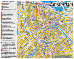 Large detailed tourist map of central part of Amsterdam city.