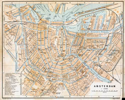 Large old road map of Amsterdam city.