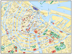 Large road map of central part of Amsterdam city with street names.
