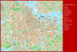 Large top tourist attractions map of Amsterdam city.