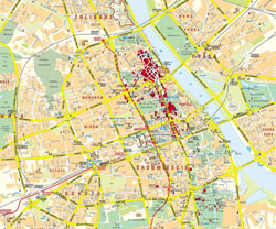 Detailed map of central part of Warsaw city.