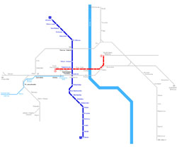 Metro map of Warsaw city.