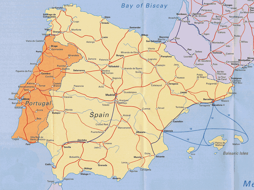 portugal spain map