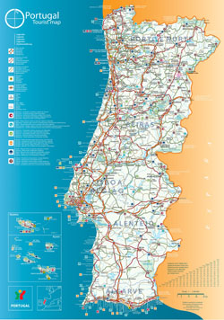 Large tourist map of Portugal.
