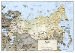 Detailed political map of Russia with relief.