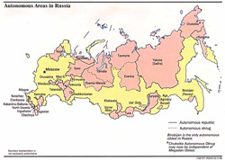 Map of autonomous areas in Russia.