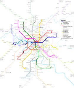 Large detailed metro map of Moscow city in English.