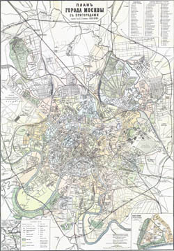 Large detailed old map of Moscow city 1907 with buildings.