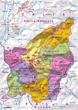 Detailed administrative map of San Marino with relief.