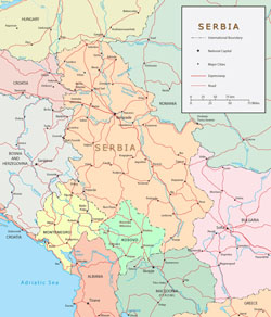 Political map of Serbia.