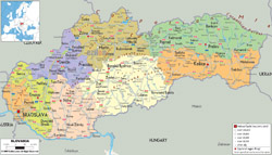 Detailed political and administrative map of Slovakia with all roads, cities and airports.