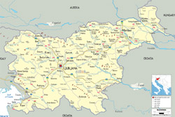 Detailed political map of Slovenia with all roads, cities and airports.