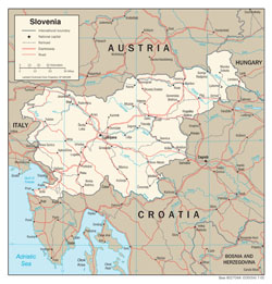 Large political map of Slovenia with roads and cities.