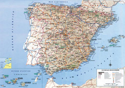 Road map of Spain with relief.