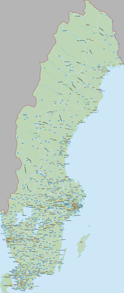 Large road map of Sweden.