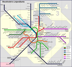 Detailed metro map of Stockholm city.