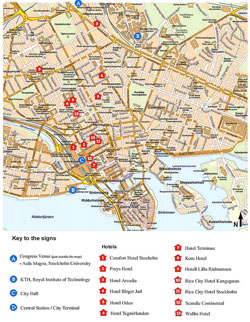 Hotels map of Stockholm city center.