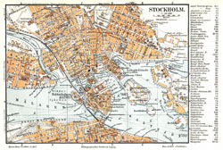 Large detailed old map of Stockholm city center.