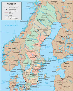 Political and administrative map of Sweden.