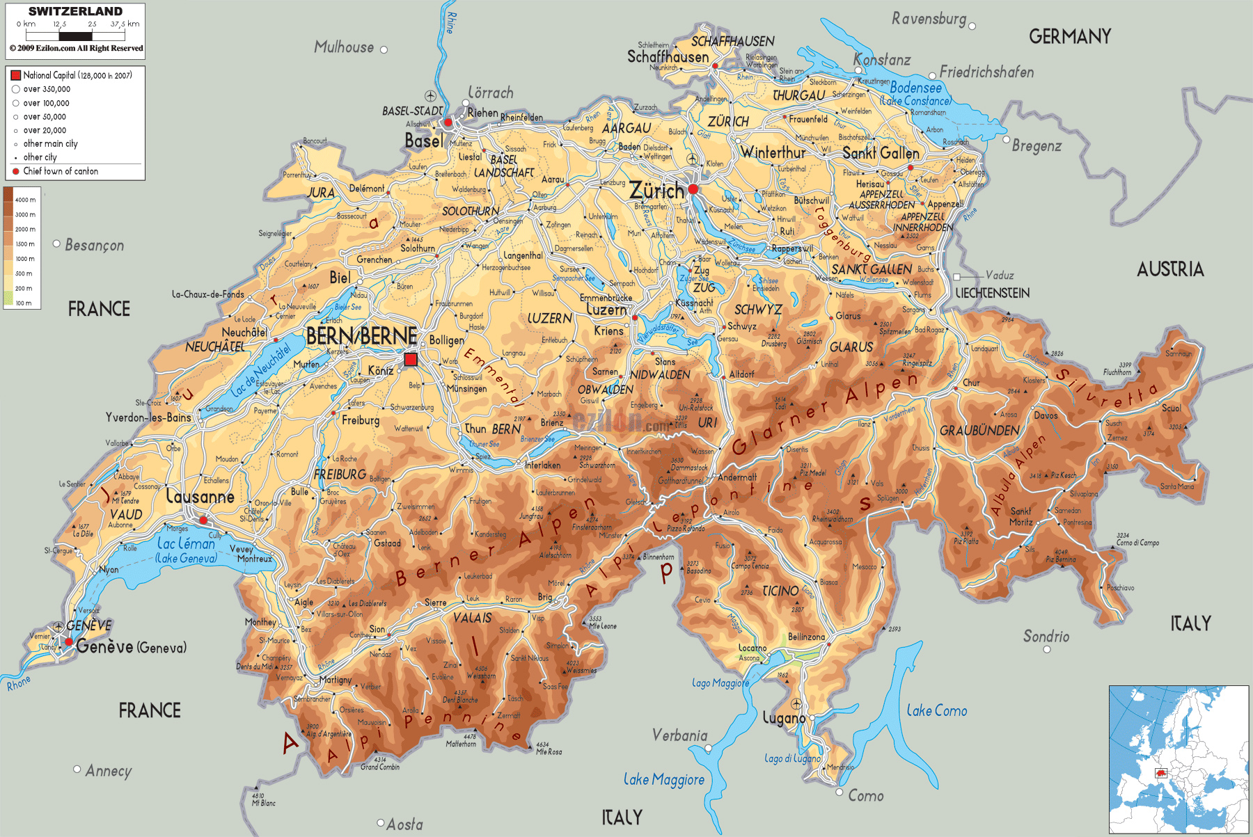 Maps Of Switzerland Detailed Map Of Switzerland In English Tourist Map Of Switzerland Road