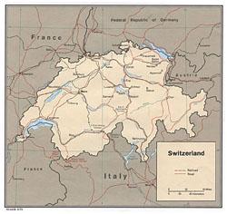 Political map of Switzerland.