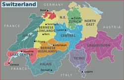 Regions map of Switzerland.