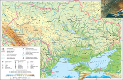 Detailed physical map of Ukraine in Ukrainian.