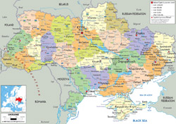 Detailed political and administrative map of Ukraine with all cities, roads and airports.