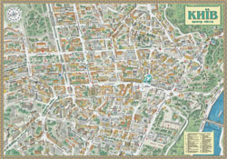 Large detailed tourist panoramic map of Kiev city center.