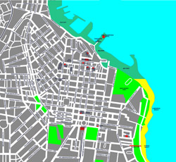 Detailed hotels map of Odessa city center in English.