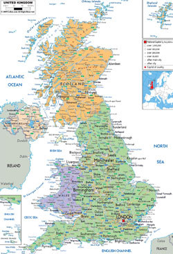 Detailed political and administrative map of United Kingdom with all roads, cities and airports.