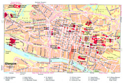 Detailed tourist map of Glasgow city center.