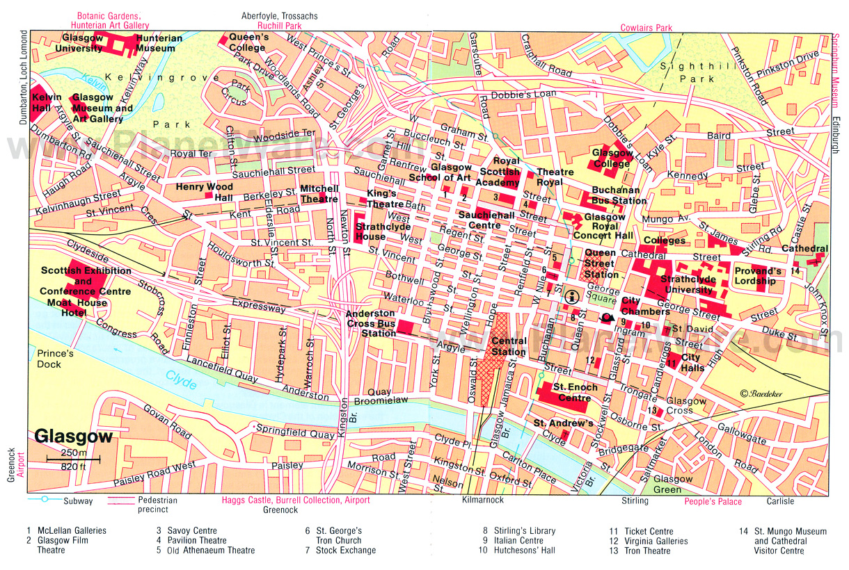 Detailed Tourist Map Of Glasgow City Center 