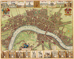 Large detailed 17th century map of London city.