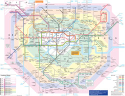 Large detailed public transport map of London city.