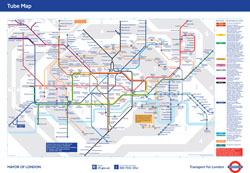 Large detailed tube map of London city.