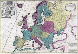 Large detailed old political map of Europe - 17xx.