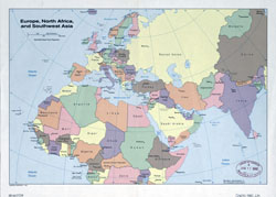 Large detailed old political map of Europe, North Africa and Southwest Asia - 1981.