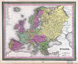 Large detailed old political map of Europe with cities - 1849.